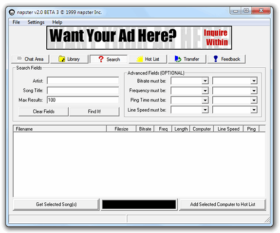 Aplicaciones antiguas: Napster 2.0 beta 3