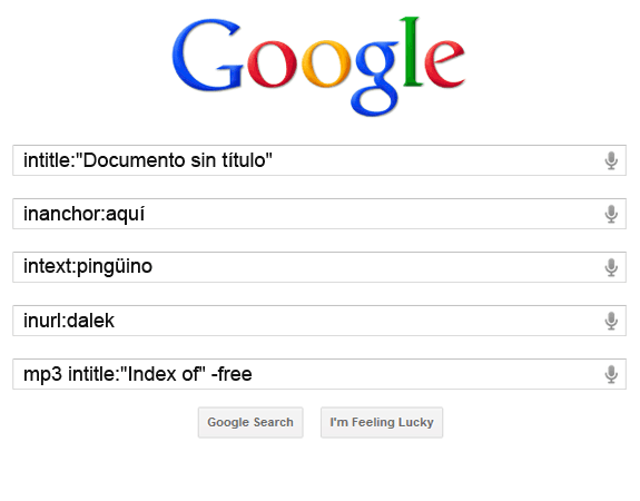 Búsquedas en un lugar de la página: intitle inanchor inurl intext