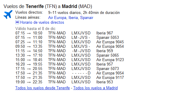 Google: Información de vuelos