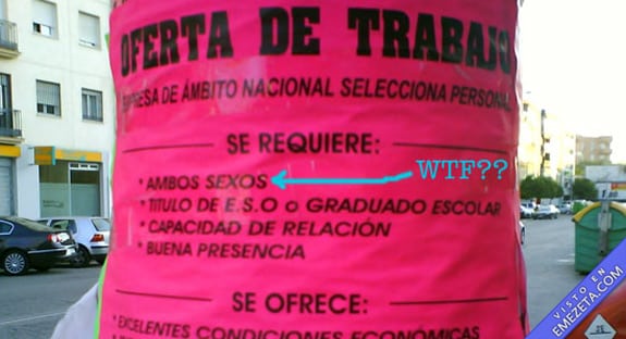 Carteles desconcertantes: Requiere ambos sexos