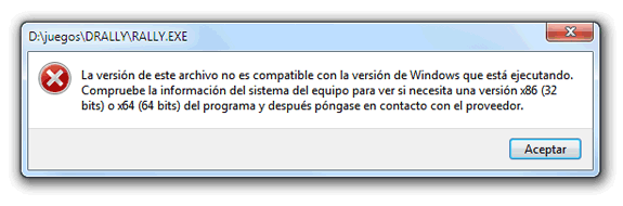 La versión de este archivo no es compatible con la versión de Windows