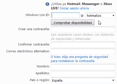hotmail live crear correo paso 1