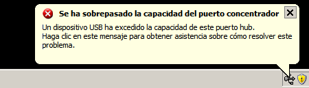 sobrepasado capacidad puerto concentrador usb