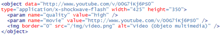youtube code estándar xhtml html