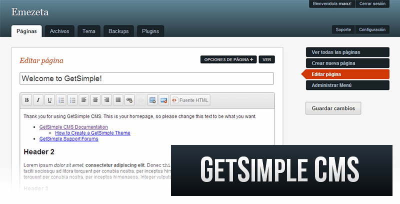 Alternativas a Wordpress: Get Simple CMS
