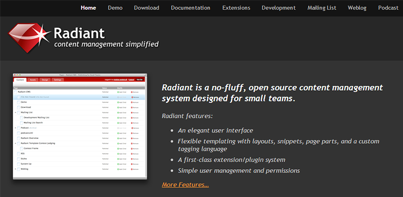 Alternativas a WordPress: Radiant CMS