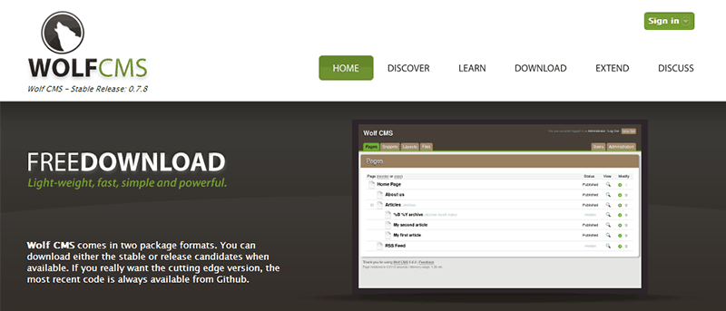 Alternativas a WordPress: Wolf CMS