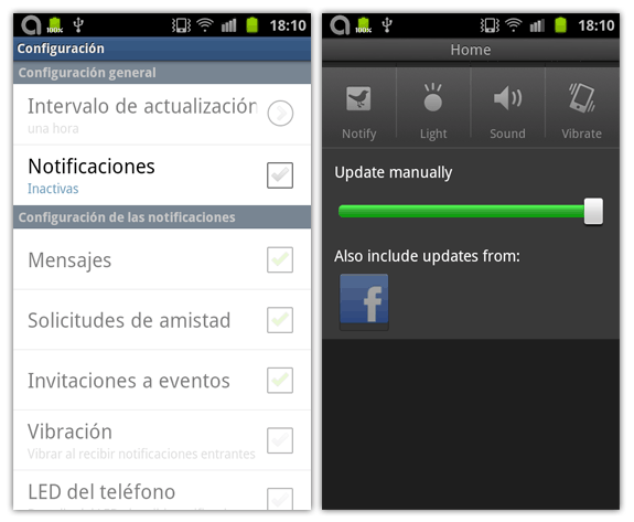 Notificaciones en Facebook y Tweetdeck para Android
