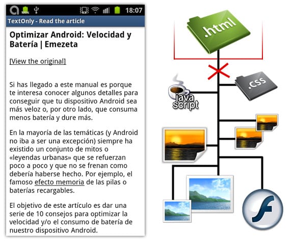 TextOnly, muestra artículos en formato de texto.
