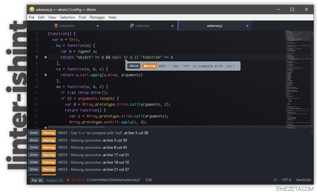 Linter JSHint, un corrector de estilo de Javascript