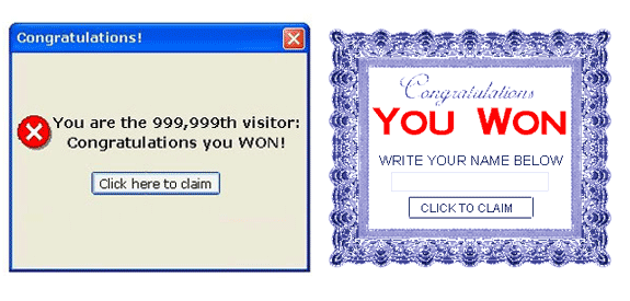 Banner con premio falso que anuncia llegar al visitante 999.999 o similar