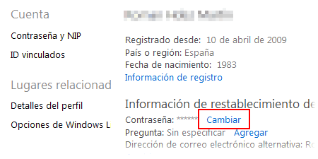 cambiar clave contraseña hotmail