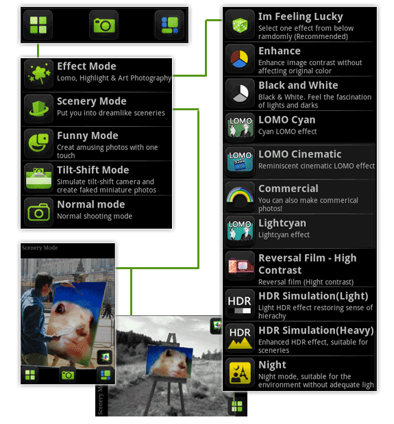 camera360 android menu opciones