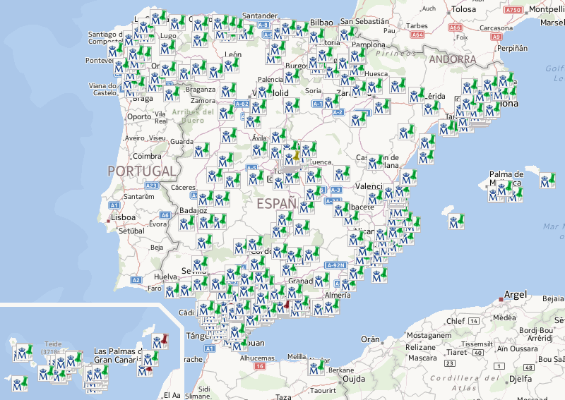 Mapa de oficinas de FNMT (España)