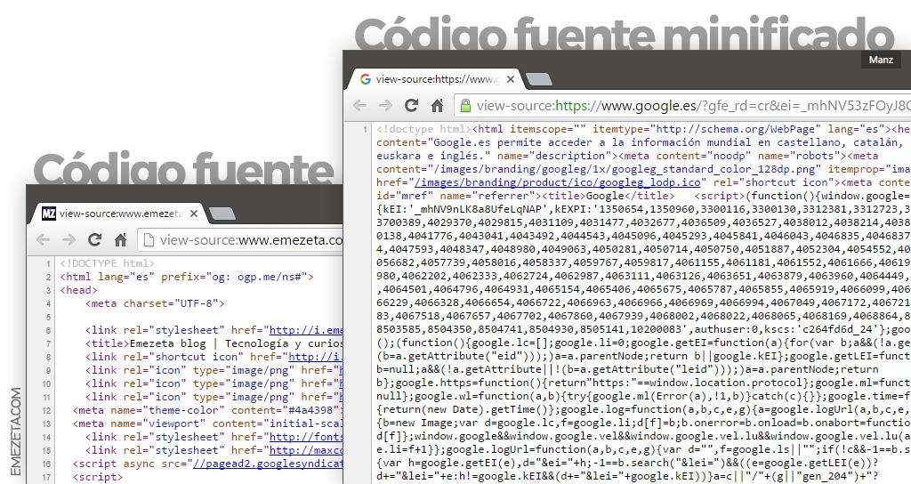 Código fuente minificado y sin minificar