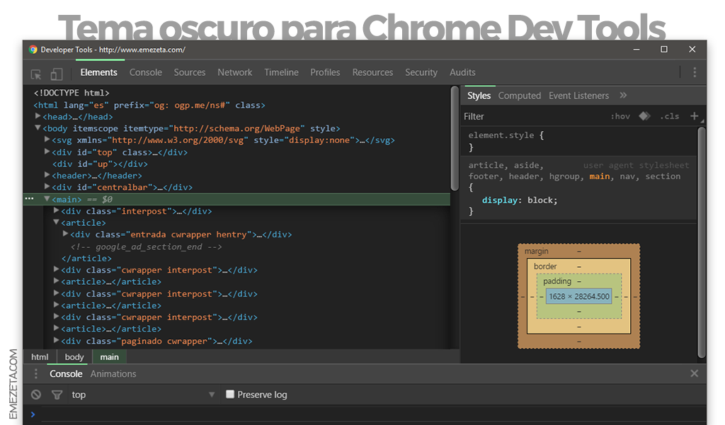 Tema oscuro para Chrome Developer Tools