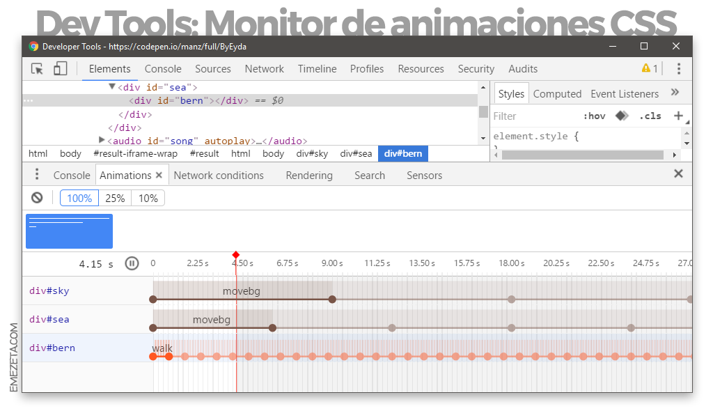 Gestor de animaciones CSS desde Chrome Dev Tools