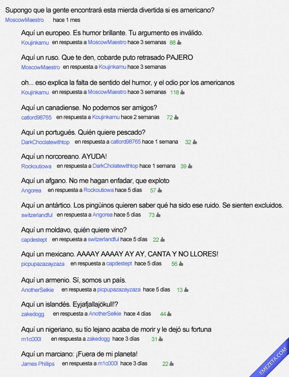 Comentarios de youtube: Aqui un running gag