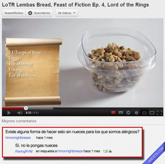 Comentarios de youtube: Sin nueces