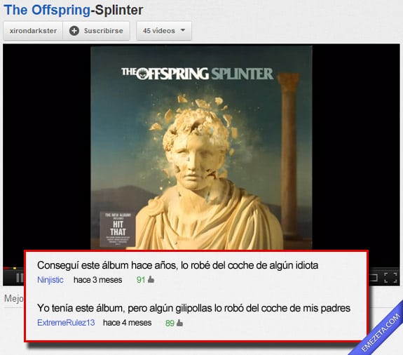 Comentarios de Youtube: Album robado