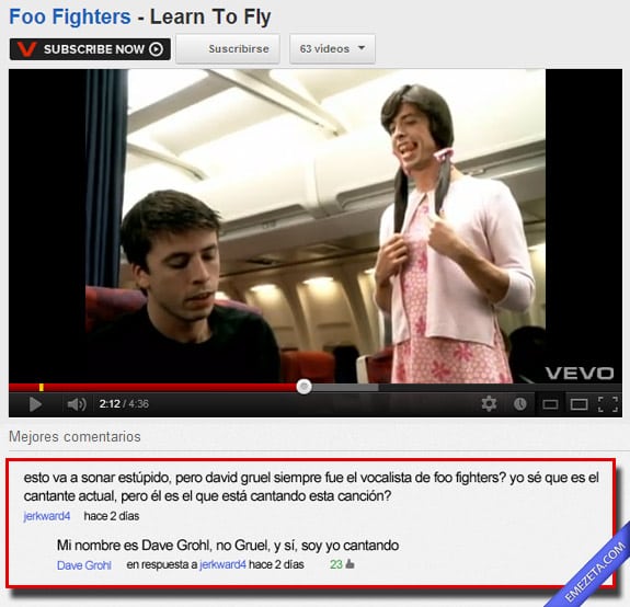 Comentarios de Youtube: Dave grohl