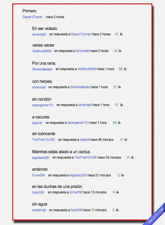 Comentarios de Youtube: Primero