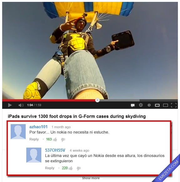 Comentarios de Youtube: Ipad 1300