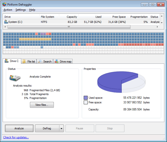 Piriform Defraggler: Defragmentador gratuito para Windows