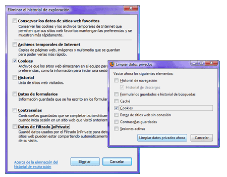 eliminar borrar cookies del navegador