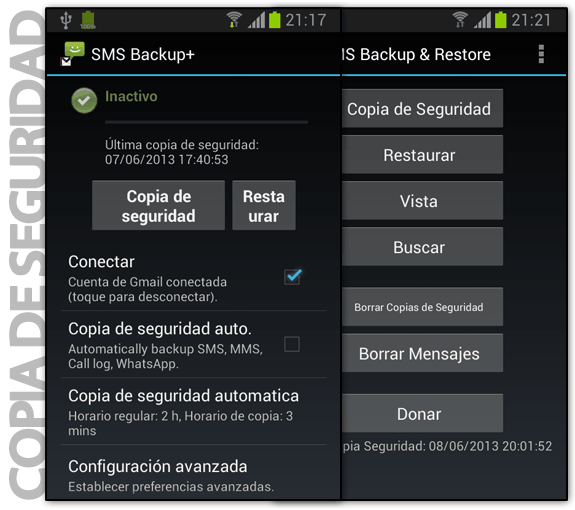 Hacer copias de seguridad de SMS, MMS, Registro de llamadas o WhatsApp en Android
