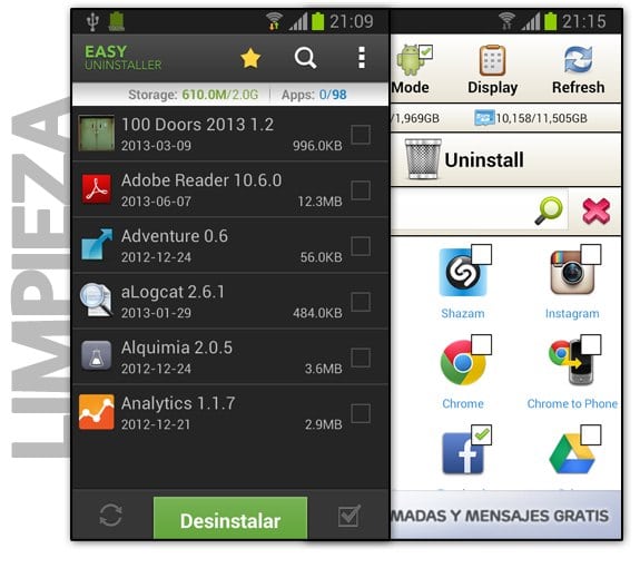 Aplicaciones para desinstalar apps de Android por lotes (masivamente)