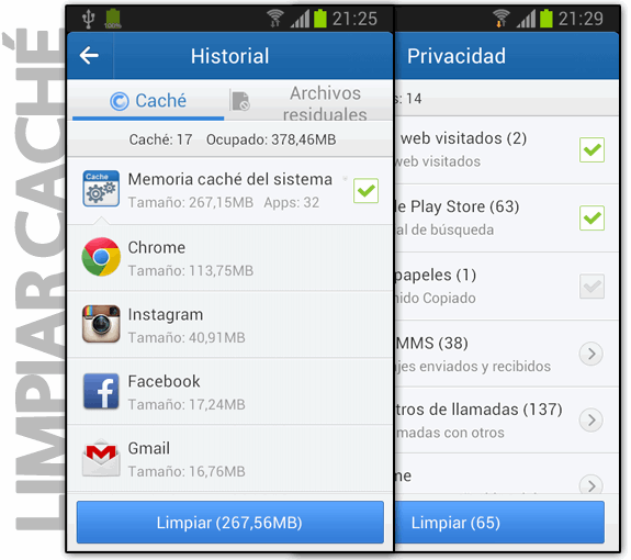 Limpiar o vaciar caché de datos de aplicaciones en Android