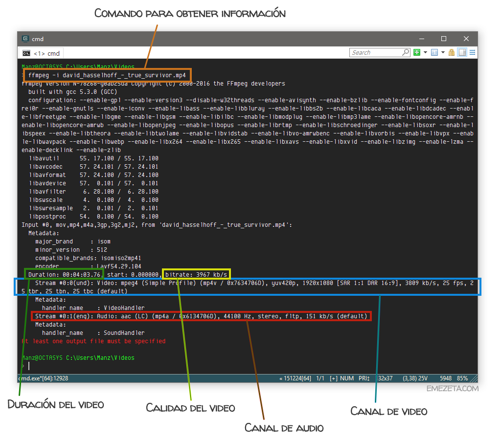 Información sobre un video con ffmpeg