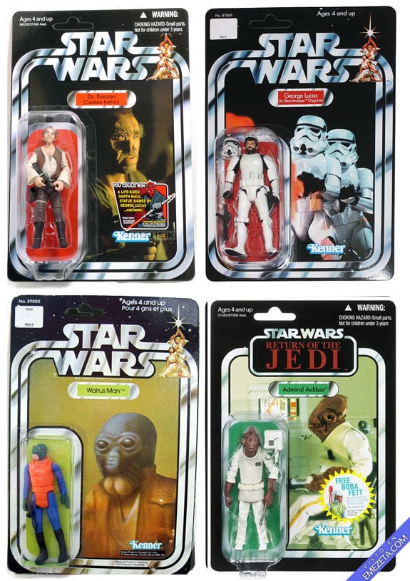 Figuras de acción de Starwars: Dr Evazan, Ponda Baba, Almirante Akbar y George Lucas