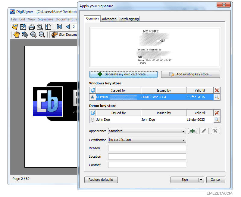Programas gratis para firmar PDF: Visor de PDF DigiSigner