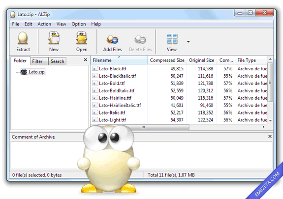 Alzip, compresor de archivos coreano con dos formatos propios: ALZ y EGG