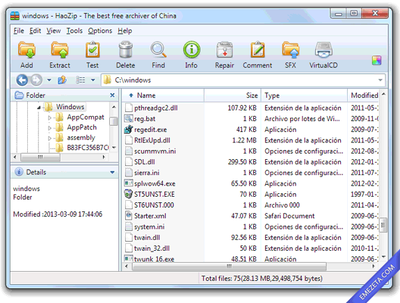 Haozip, compresor chino con una interfaz gráfica idéntica a la del WinRAR.