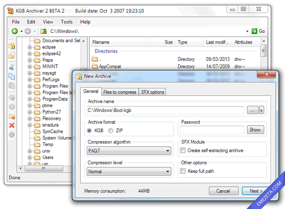 Guía compresores y formatos de compresión: Kgb Archiver