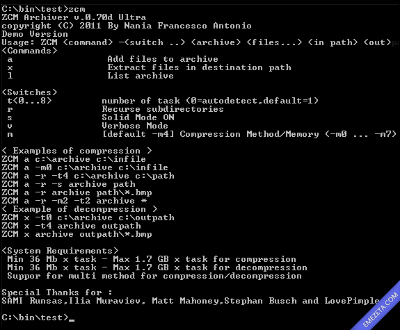 ZCM Archive, compresor experimental del formato ZCM