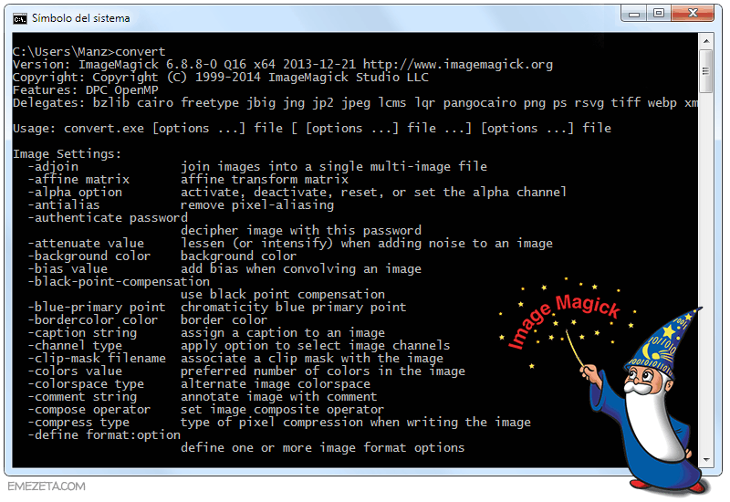 Captura de convert, el comando principal de ImageMagick