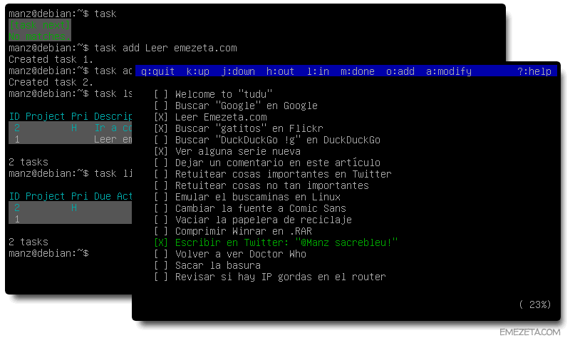 TaskWarrior y tudu: Gestores de tareas en modo texto para Linux