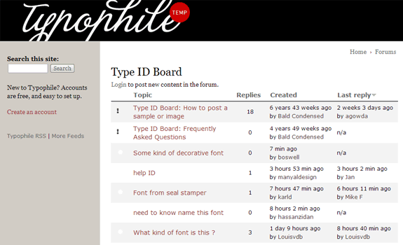 Typophile: Foro de discusión con apartado para identificar tipografías