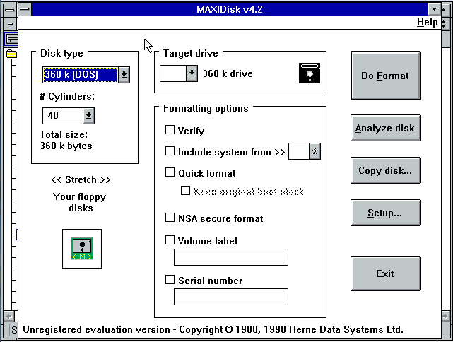 Versión para Windows 3.11 de MAXIDisk 4.2