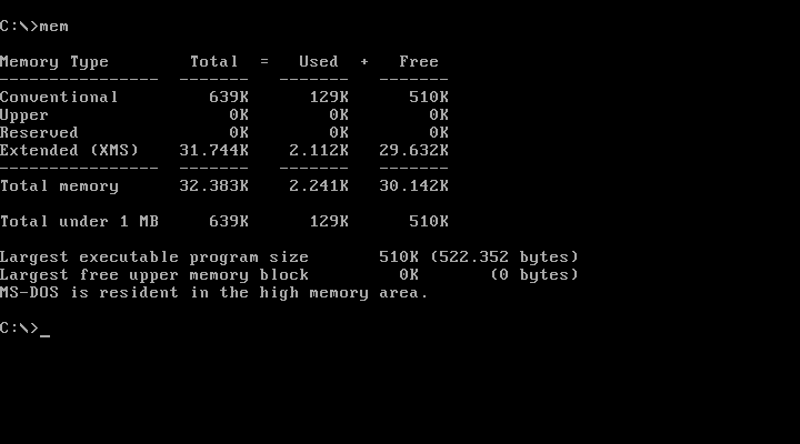 Memoria RAM utilizada en MSDOS