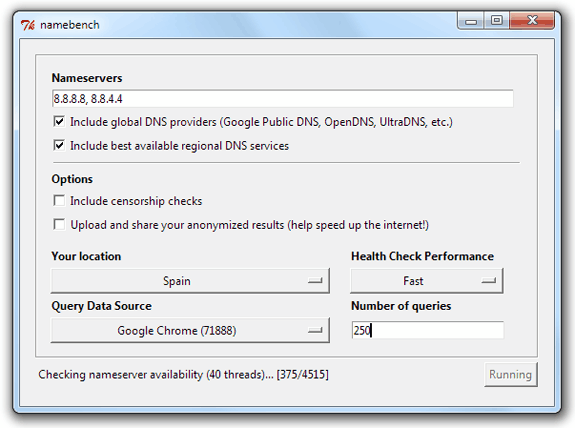 Namebench: Test de servidores DNS