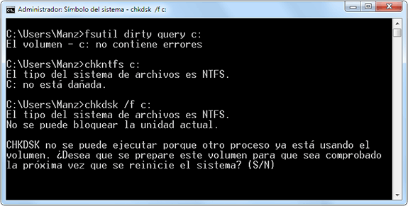 Disco dañado: fsutil, chkntfs o chkdsk