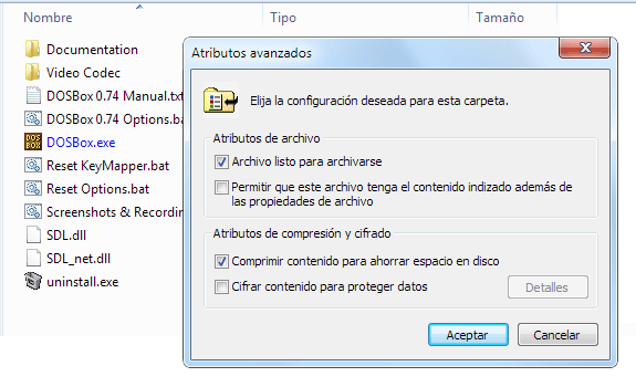 Compresión NTFS: Archivos comprimidos de color azul