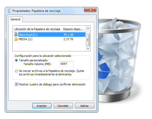 Limitar el tamaño de la papelera de reciclaje