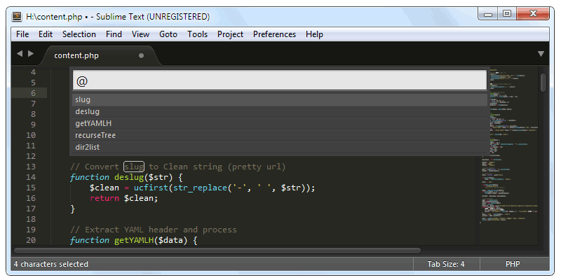 Sublime Text: Índice de métodos