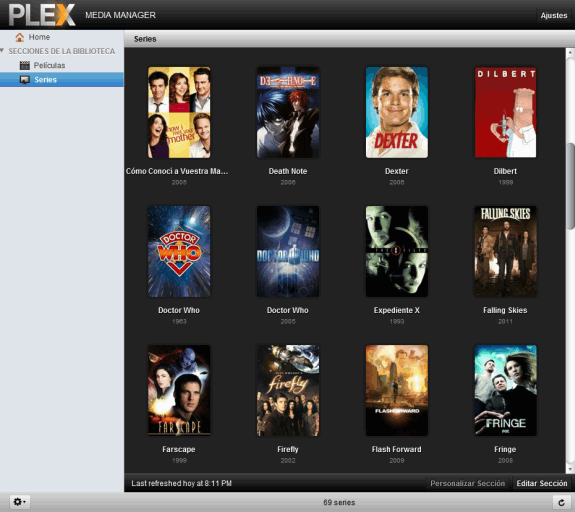 Plex Media Manager: Listado de series añadidas